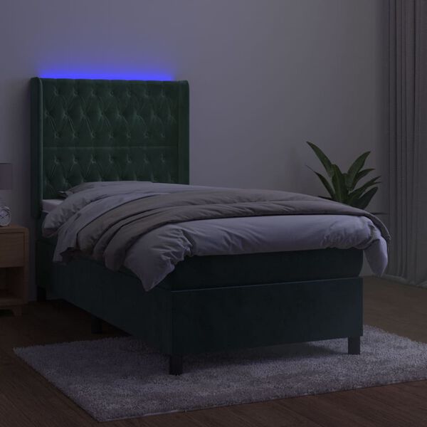 vidaXL Sommier &agrave; lattes de lit matelas et LED Vert fonc&eacute; 100x200 cm