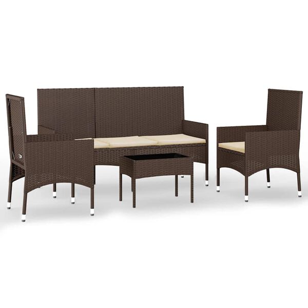 vidaXL Salon de jardin 4 pcs avec coussins Marron R&eacute;sine tress&eacute;e