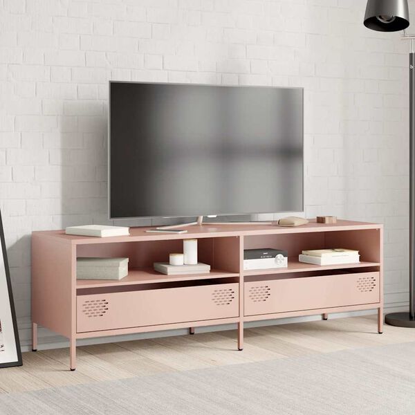 vidaXL Meuble TV rose 135x39x43,5 cm acier laminé à froid