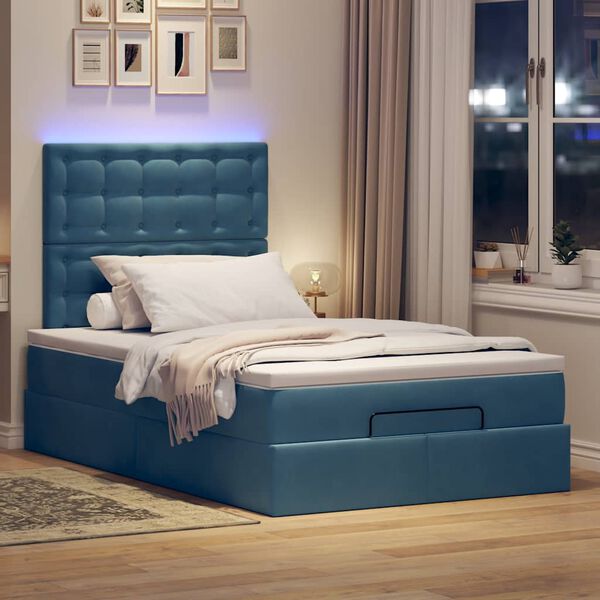 vidaXL Cadre de lit ottoman avec matelas bleu foncé 120x190 cm velours