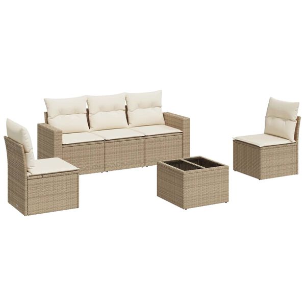 vidaXL Salon de jardin avec coussins 6 pcs beige r&eacute;sine tress&eacute;e