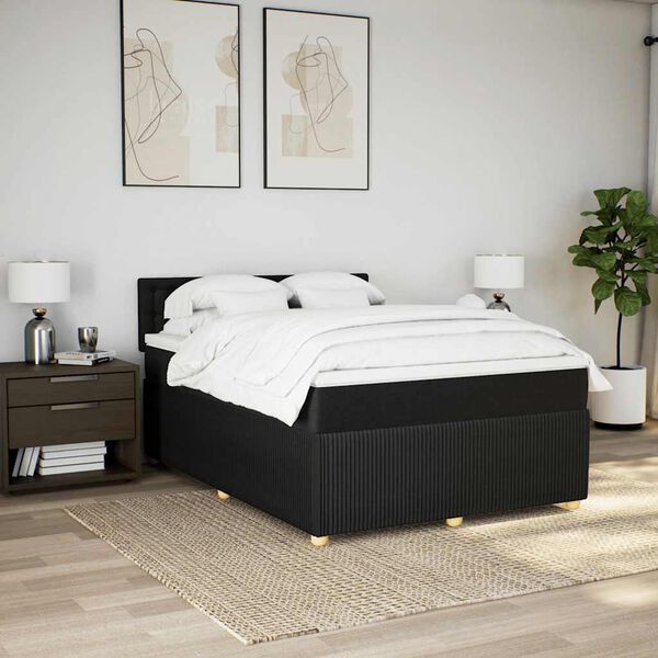 vidaXL Sommier &agrave; lattes de lit avec matelas Noir 140x200 cm Tissu