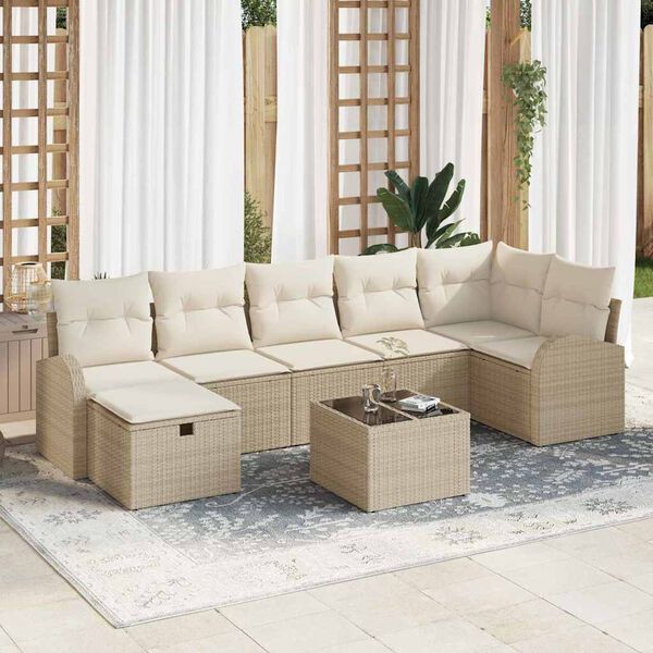 vidaXL Ensemble de canap&eacute; de jardin 8 pcs Beige Poly rotin