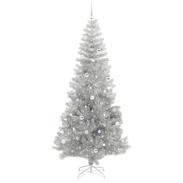 vidaXL Sapin de No&euml;l avec 300 LED avec support Argent 240 cm PET