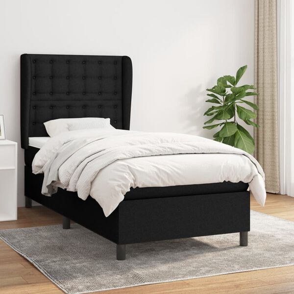 vidaXL Sommier &agrave; lattes de lit avec matelas Noir 90x190 cm Tissu