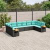 vidaXL Salon de jardin 10 pcs avec coussins noir résine tressée