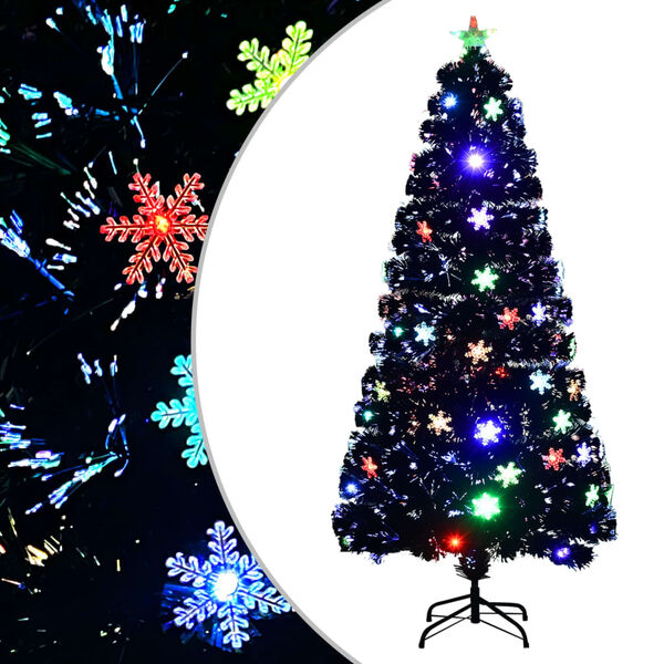 vidaXL Sapin de No&euml;l et flocons de neige LED Noir 150 cm Fibre optique
