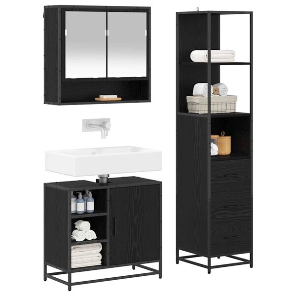 vidaXL Ensemble de mobilier de salle de bain 3 pcs Ch&ecirc;ne noir