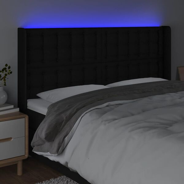 vidaXL T&ecirc;te de lit &agrave; LED Noir 183x16x118/128 cm Tissu