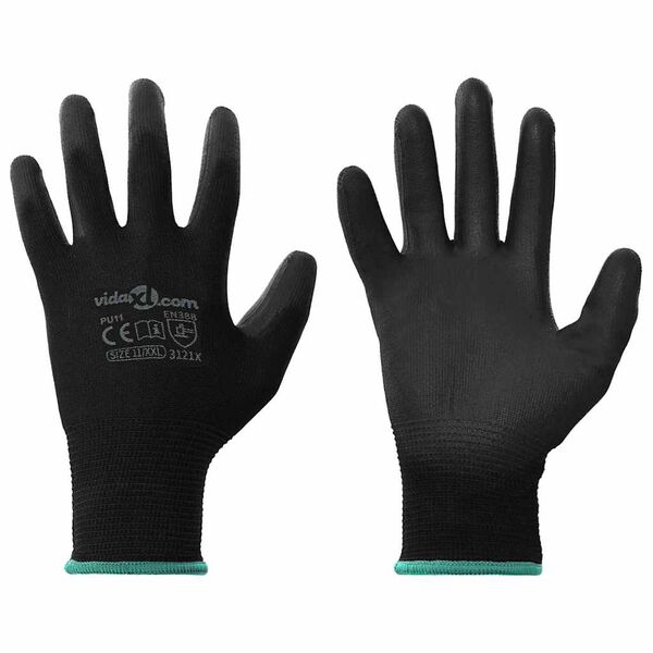 vidaXL Gants de Travail 12 pcs Noir 11 / XXL Polyester
