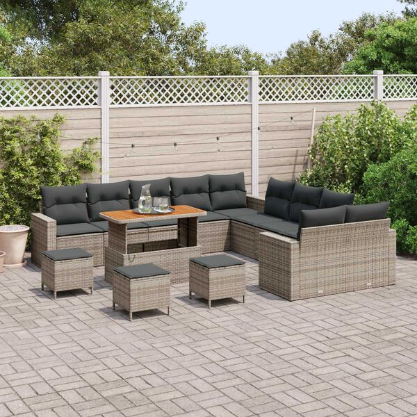 vidaXL Ensemble de canap&eacute; de jardin 14 pcs Gris polyrotin