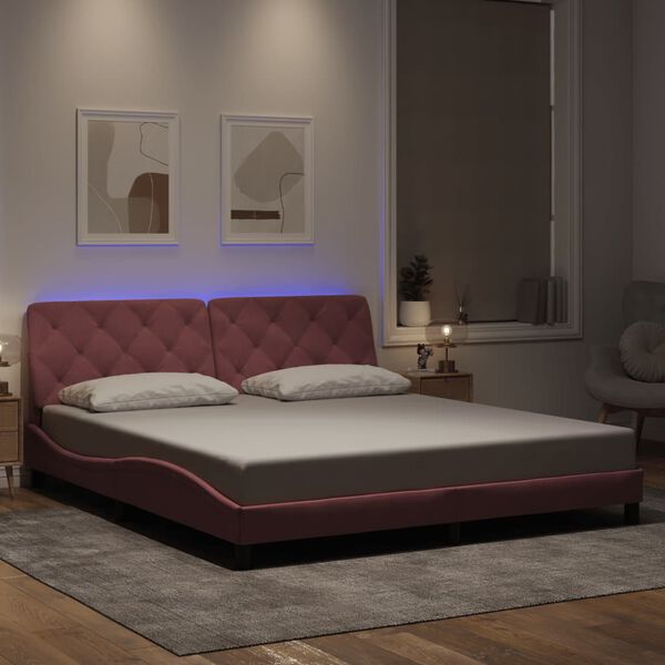 VidaXL Cadre de lit avec LED sans matelas rose 180x200 cm velours