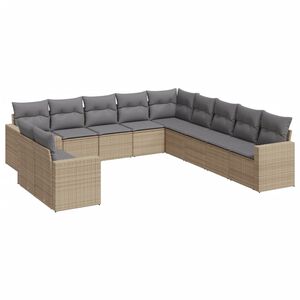 vidaXL Salon de jardin 11 pcs avec coussins beige r&eacute;sine tress&eacute;e