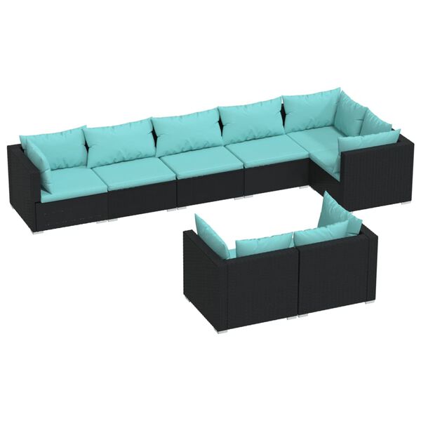 vidaXL Salon de jardin 8 pcs avec coussins noir r&eacute;sine tress&eacute;e