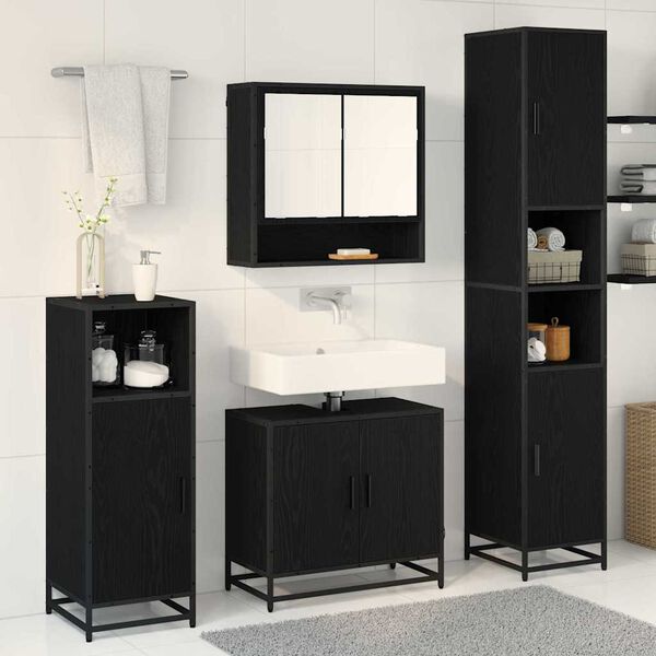 vidaXL Ensemble de mobilier de salle de bain 3 pcs Ch&ecirc;ne noir