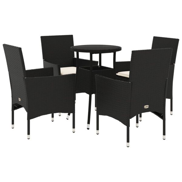 vidaXL Ensemble &agrave; manger de jardin et coussins 5 pcs noir rotin verre