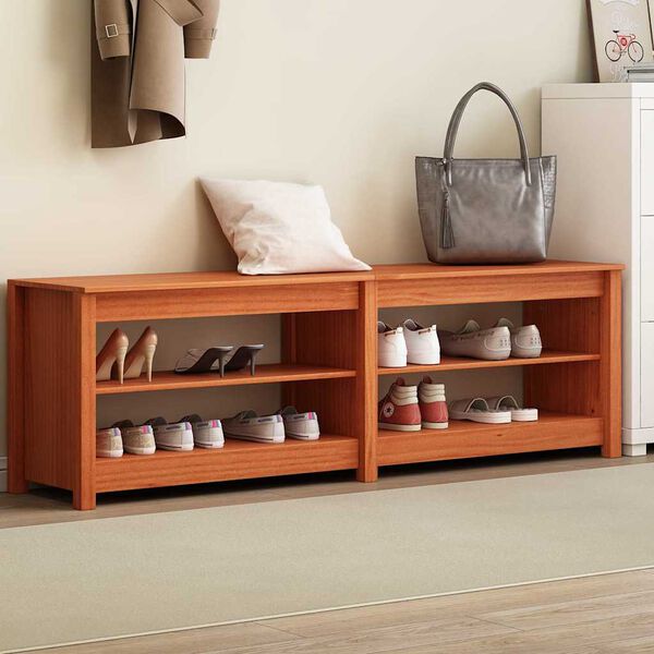 vidaXL Banc &agrave; chaussures avec &eacute;tag&egrave;re Cire marron 160 x 36,5 x 50 cm