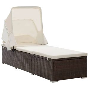 vidaXL Chaise longue avec auvent et coussin r&eacute;sine tress&eacute;e marron