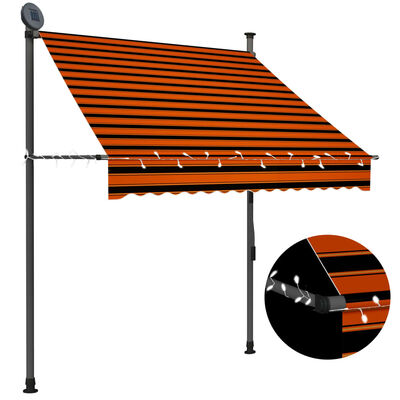 vidaXL Auvent manuel rétractable avec LED 150 cm Orange et marron