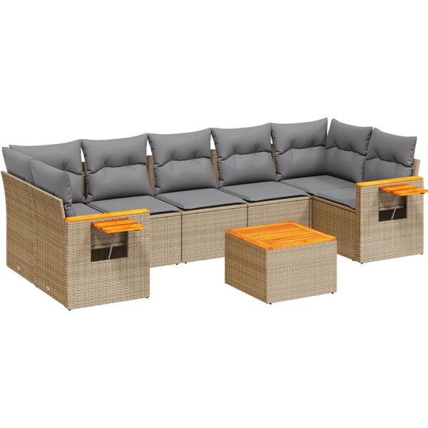 vidaXL Salon de jardin avec coussins 8 pcs beige r&eacute;sine tress&eacute;e
