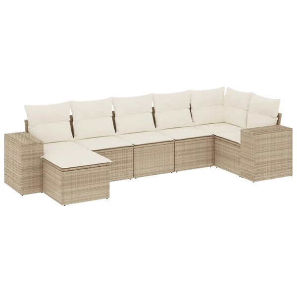 vidaXL Salon de jardin avec coussins 7 pcs beige r&eacute;sine tress&eacute;e