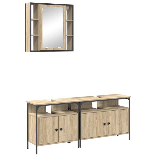 vidaXL Ensemble de mobilier de salle de bain avec &eacute;tag&egrave;re 3 pcs Marron