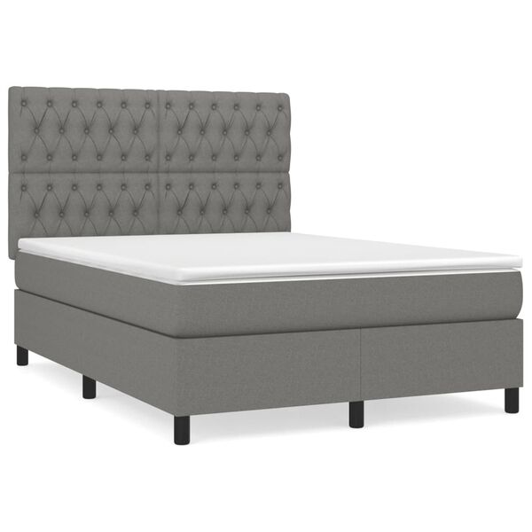 vidaXL Sommier &agrave; lattes de lit avec matelas Gris fonc&eacute; 140x190cm Tissu