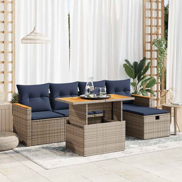 vidaXL Salon de jardin avec coussins 6 pcs gris r&eacute;sine tress&eacute;e acacia