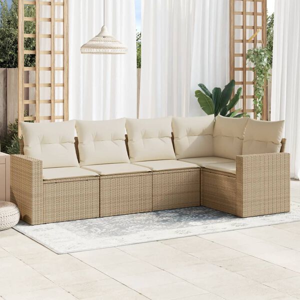 vidaXL Salon de jardin avec coussins 5 pcs beige r&eacute;sine tress&eacute;e