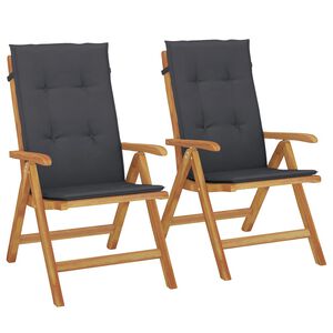 vidaXL Fauteuils pliants inclinables avec coussins 2 pcs teck massif