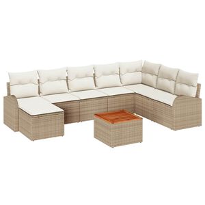 vidaXL Ensemble de canap&eacute; de jardin 9 pc Beige polyrotin