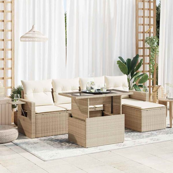 vidaXL Salon de jardin avec coussins 6 pcs beige r&eacute;sine tress&eacute;e