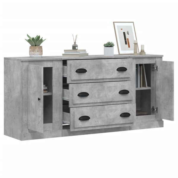 vidaXL Buffets 3 pcs gris b&eacute;ton bois d'ing&eacute;nierie