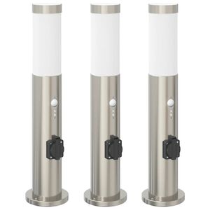 vidaXL Bornes lumineuses avec d&eacute;tecteur et prise lot de 3 50 cm acier inoxydable IP44
