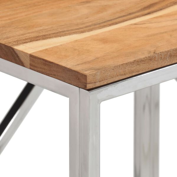vidaXL Table console argent&eacute; acier inoxydable et bois massif d'acacia