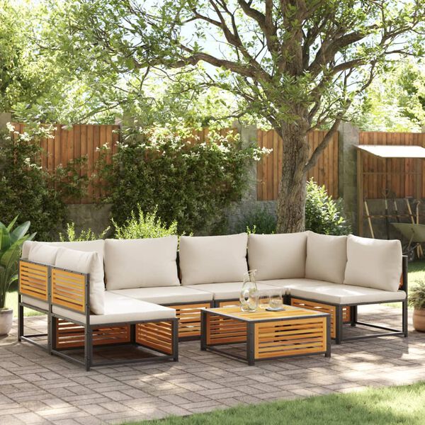 vidaXL Salon de jardin avec coussins 7 pcs bois massif d'acacia