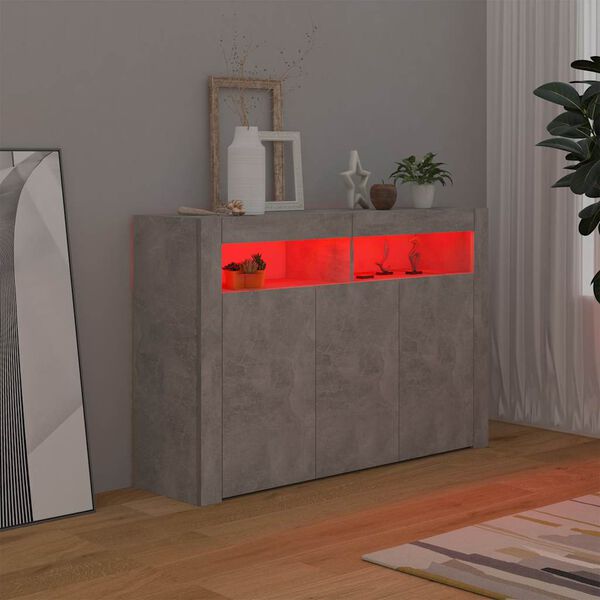vidaXL Buffet avec lumi&egrave;res LED gris b&eacute;ton 116x30x75 cm