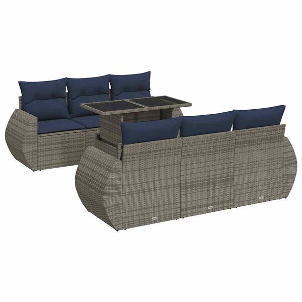 vidaXL Salon de jardin avec coussins 7 pcs gris r&eacute;sine tress&eacute;e acacia