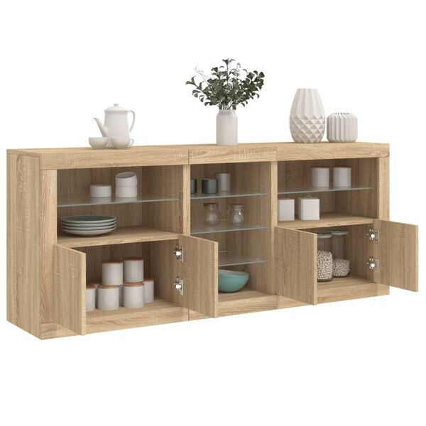 vidaXL Buffet avec lumi&egrave;res LED ch&ecirc;ne sonoma 181,5x37x67 cm