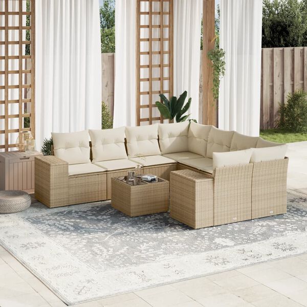 vidaXL Salon de jardin avec coussins 9 pcs beige r&eacute;sine tress&eacute;e