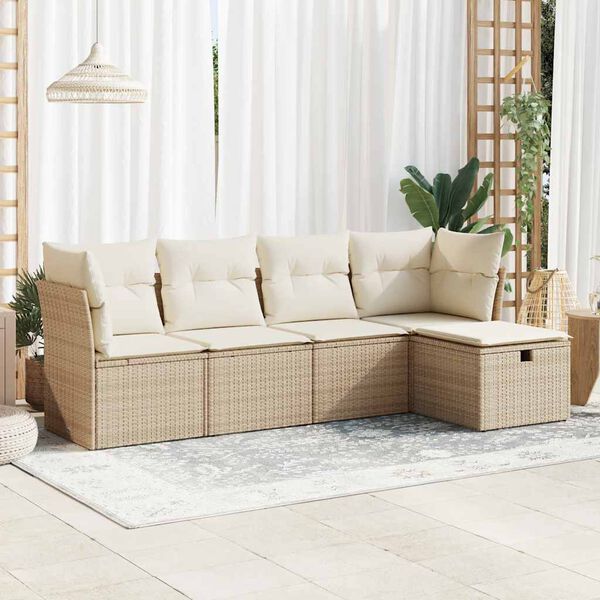 vidaXL Salon de jardin avec coussins 5 pcs beige r&eacute;sine tress&eacute;e