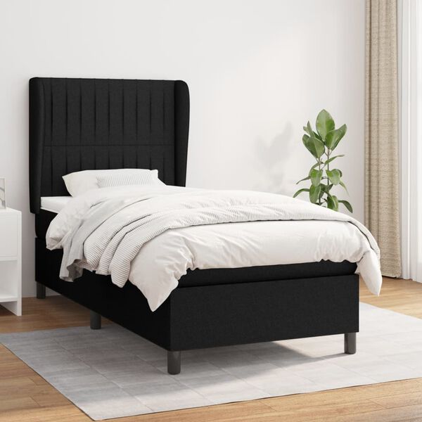 vidaXL Sommier &agrave; lattes de lit avec matelas Noir 90x190 cm Tissu