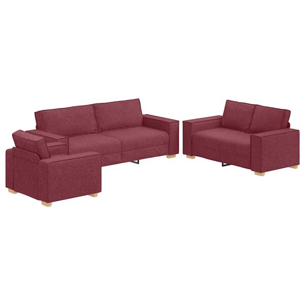 vidaXL Canap&eacute; 3 pcs Bordeaux 220 x 80 x 84 cm Tissu en lin m&eacute;lang&eacute;