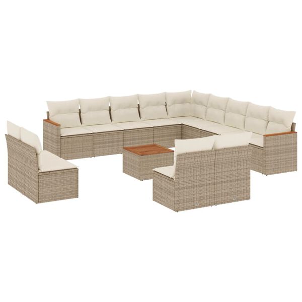 vidaXL Salon de jardin avec coussins 14 pcs beige r&eacute;sine tress&eacute;e