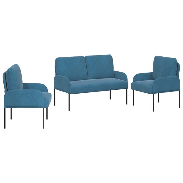vidaXL Ensembles de canap&eacute;s 3 pcs Bleu 115 x 56 x 80 cm Contreplaqu&eacute;