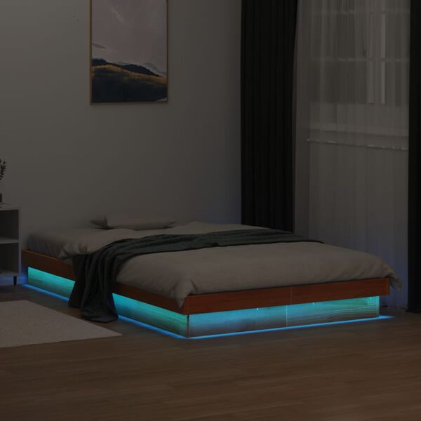 vidaXL Cadre de lit &agrave; LED sans matelas 140x200 cm bois massif