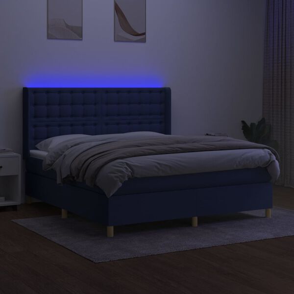 vidaXL Sommier &agrave; lattes de lit matelas et LED Bleu 160x200 cm Tissu
