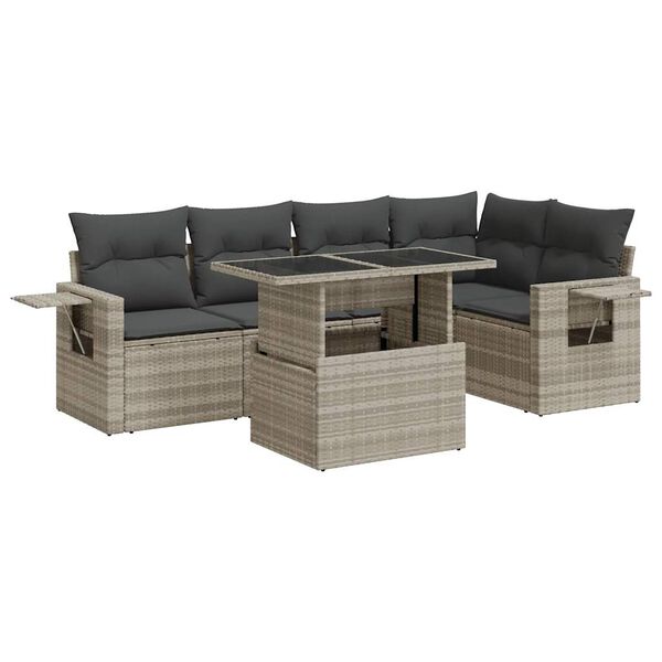 vidaXL Salon de jardin 6 pcs avec coussins gris clair r&eacute;sine tress&eacute;e
