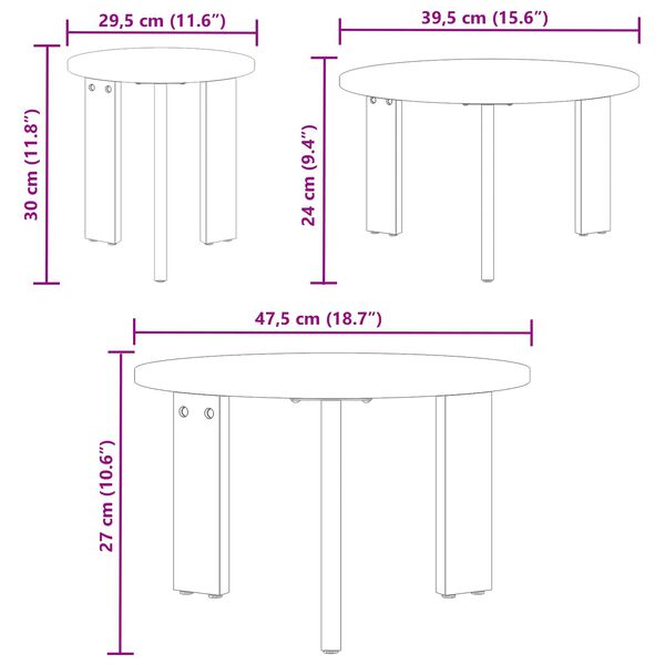 vidaXL Table basse 3 pcs Naturel Bois massif en pin
