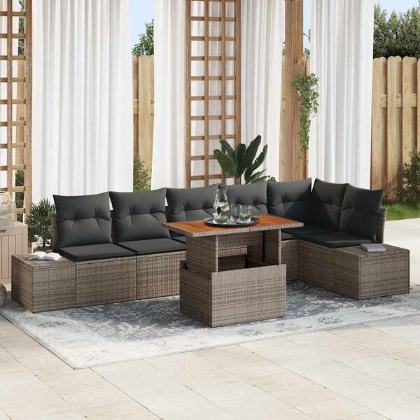 vidaXL Ensemble de salle à manger pour jardin 7 pcs Gris et marron